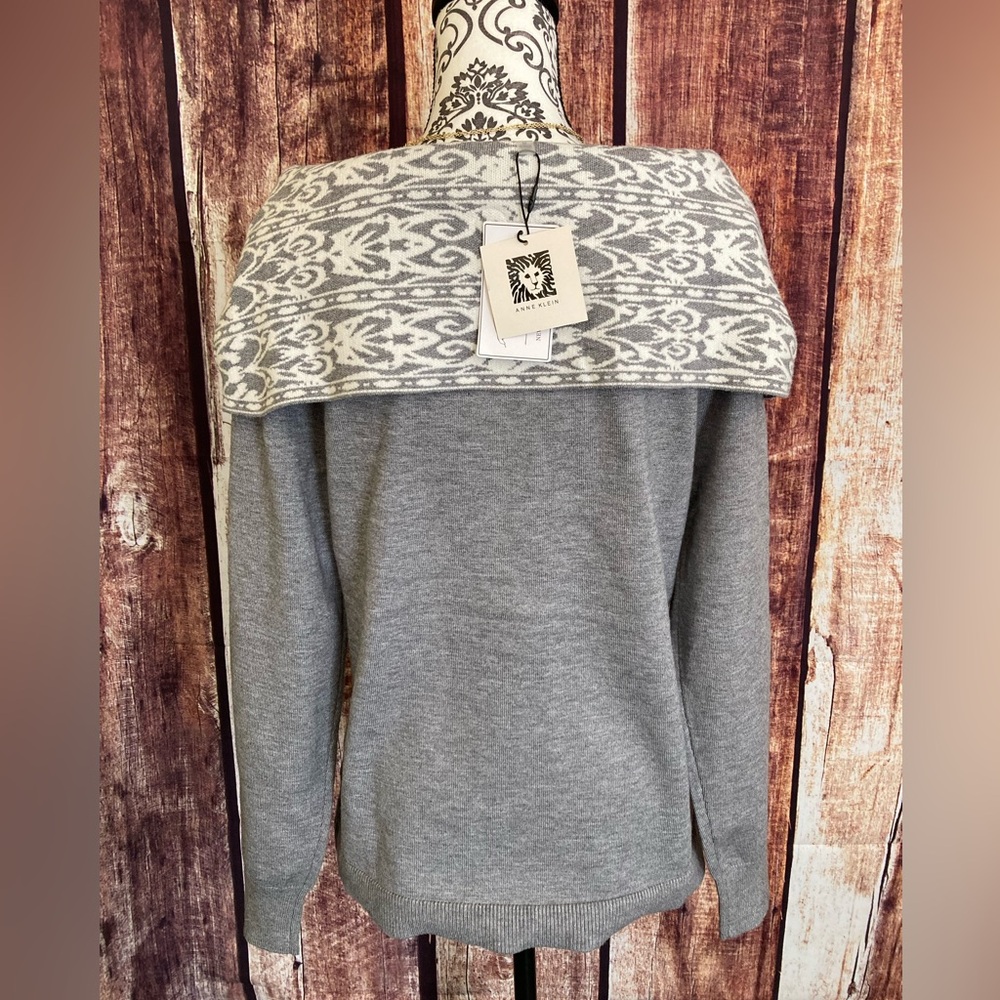 Anne Klein | NWT Women’s Off -Shoulder Style Heather Gray/Ivory Sweater - Picture 4 of 8